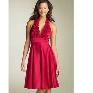 Adrianna Papell Silk halter dress w ruffles s 10